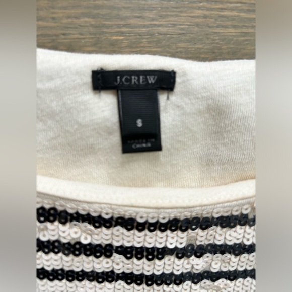 J Crew Black and White Sequin Short Sleeve T shirt Top women’s size small - Picture 2 of 5